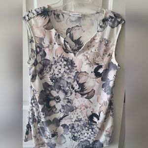 Calvin Klein Floral V-Neck Tank in Blush, Gray, and Cream